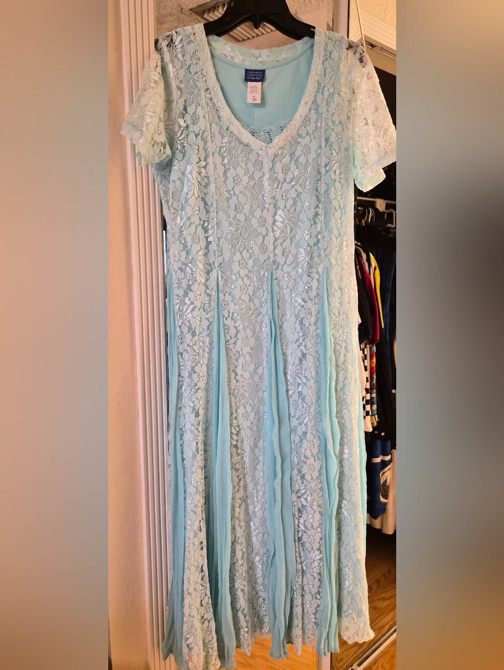 Light Blue Lace Maxi Dress with V-Neck by Royalty Collection